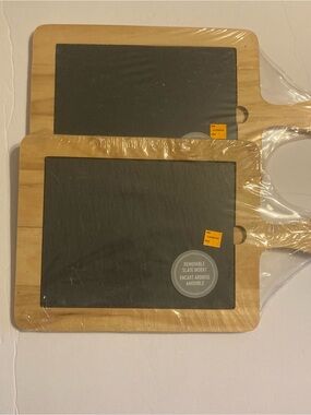 NWT Wood Serving Boards with Removable Slate Inserts - Set of 2